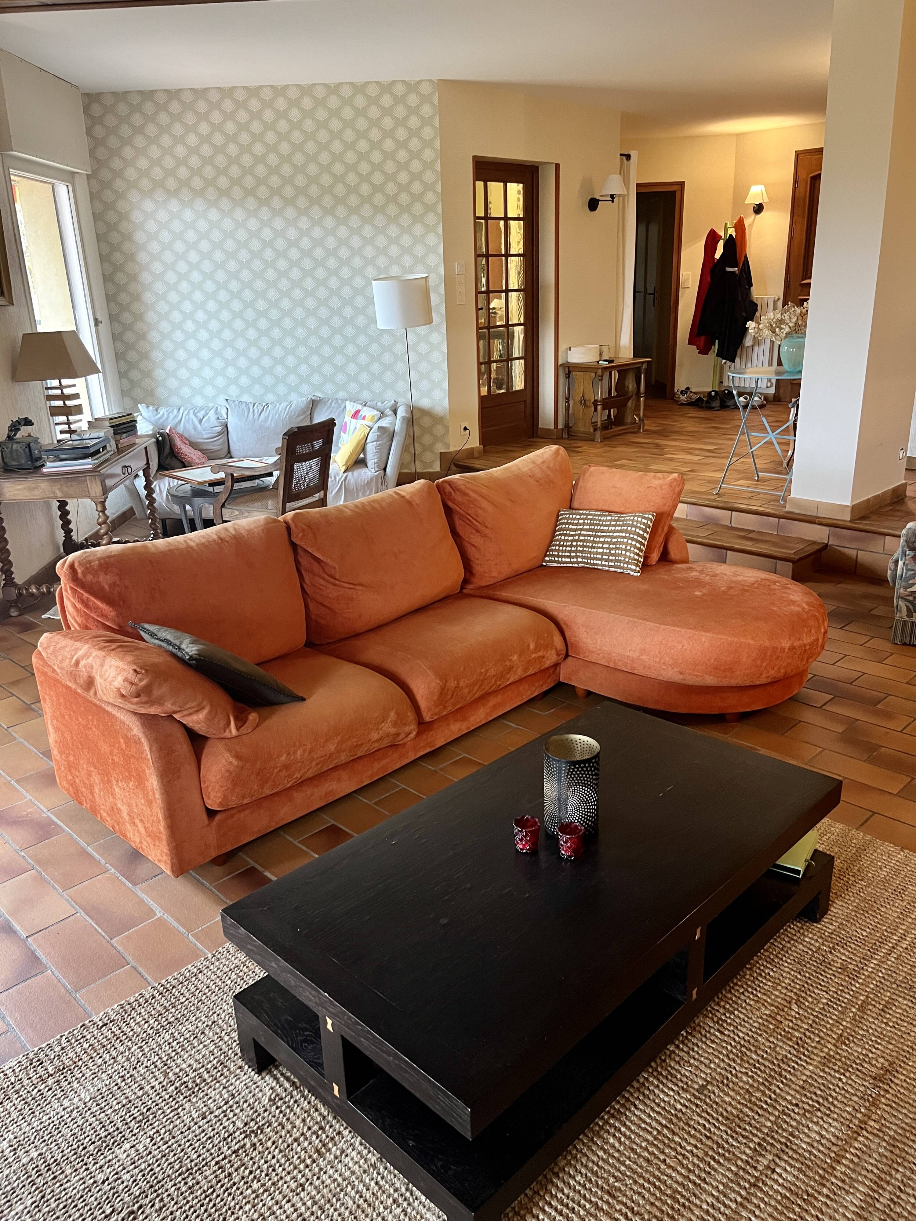 Vintage canapé and Viscoti fabric chaise longue