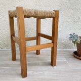 Vintage wood and straw stool