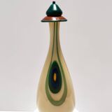 Beige Encased and Hand-blown Glass Decanter Bottle, Italy