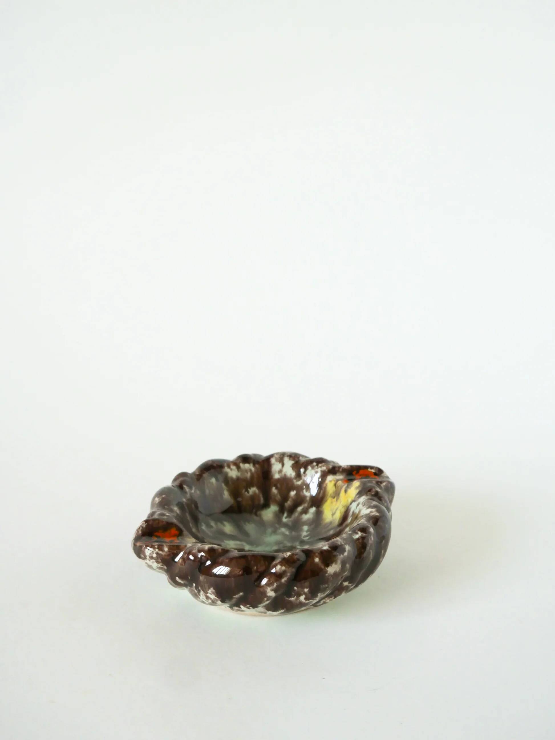 Ceramic ashtray, brown & multicoloured, 1970