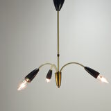 Italian 3 Armed Chandelier with Brass, 1960s