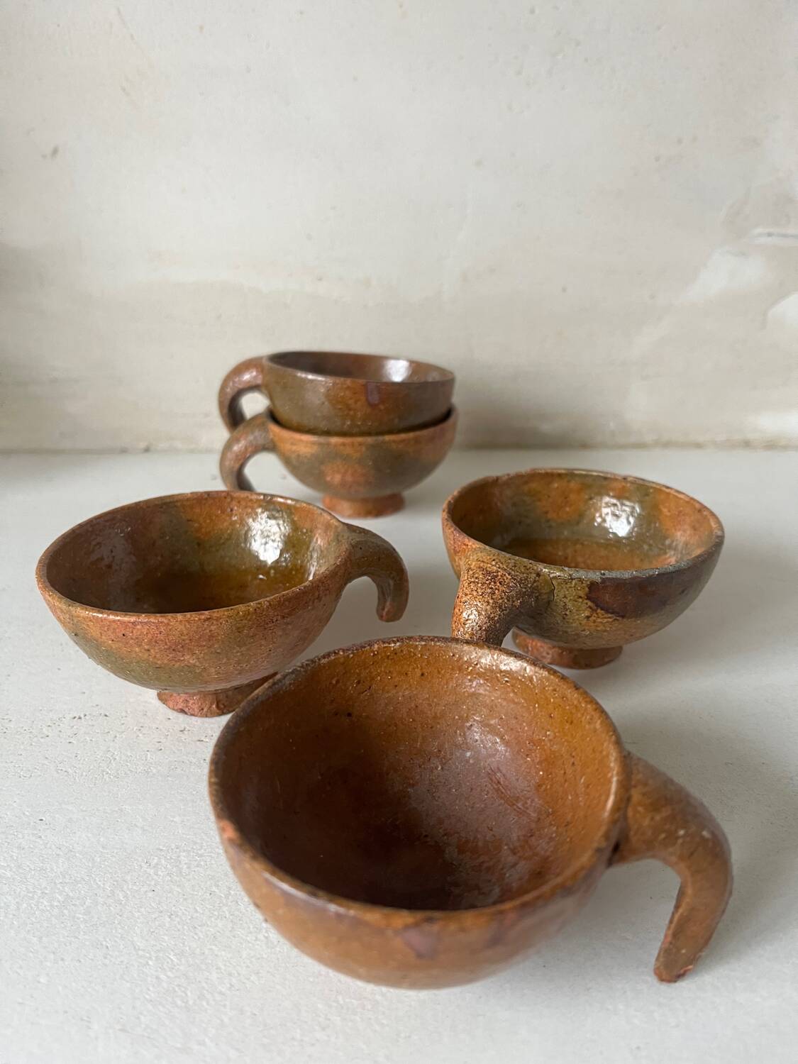 5 handcrafted stoneware coffee cups