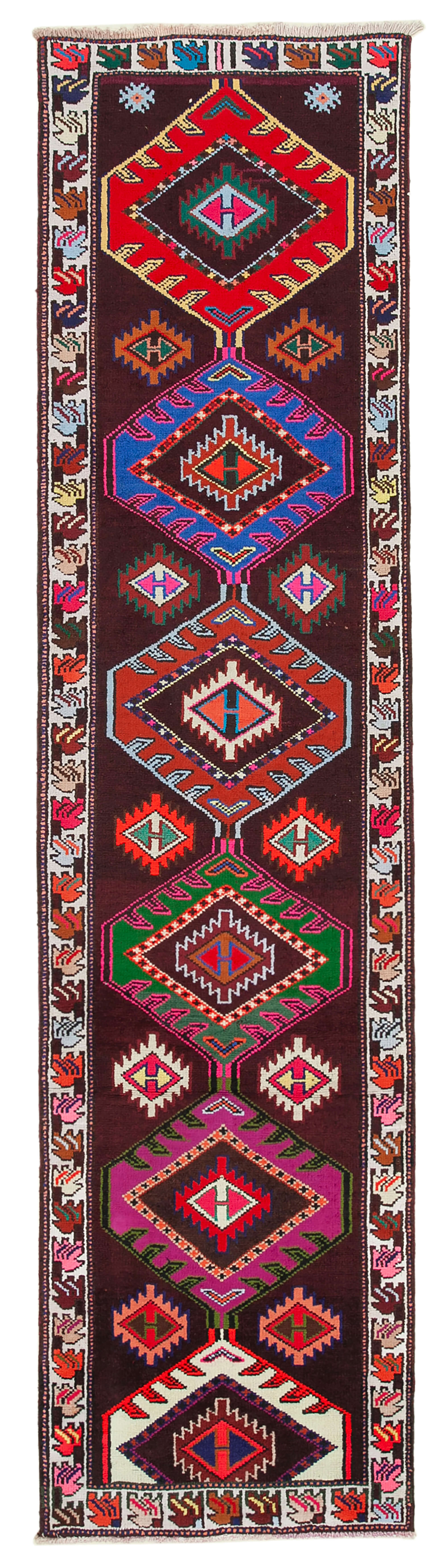 Hand-knotted wool turkish multicolor runner carpet 90 cm x 364 cm