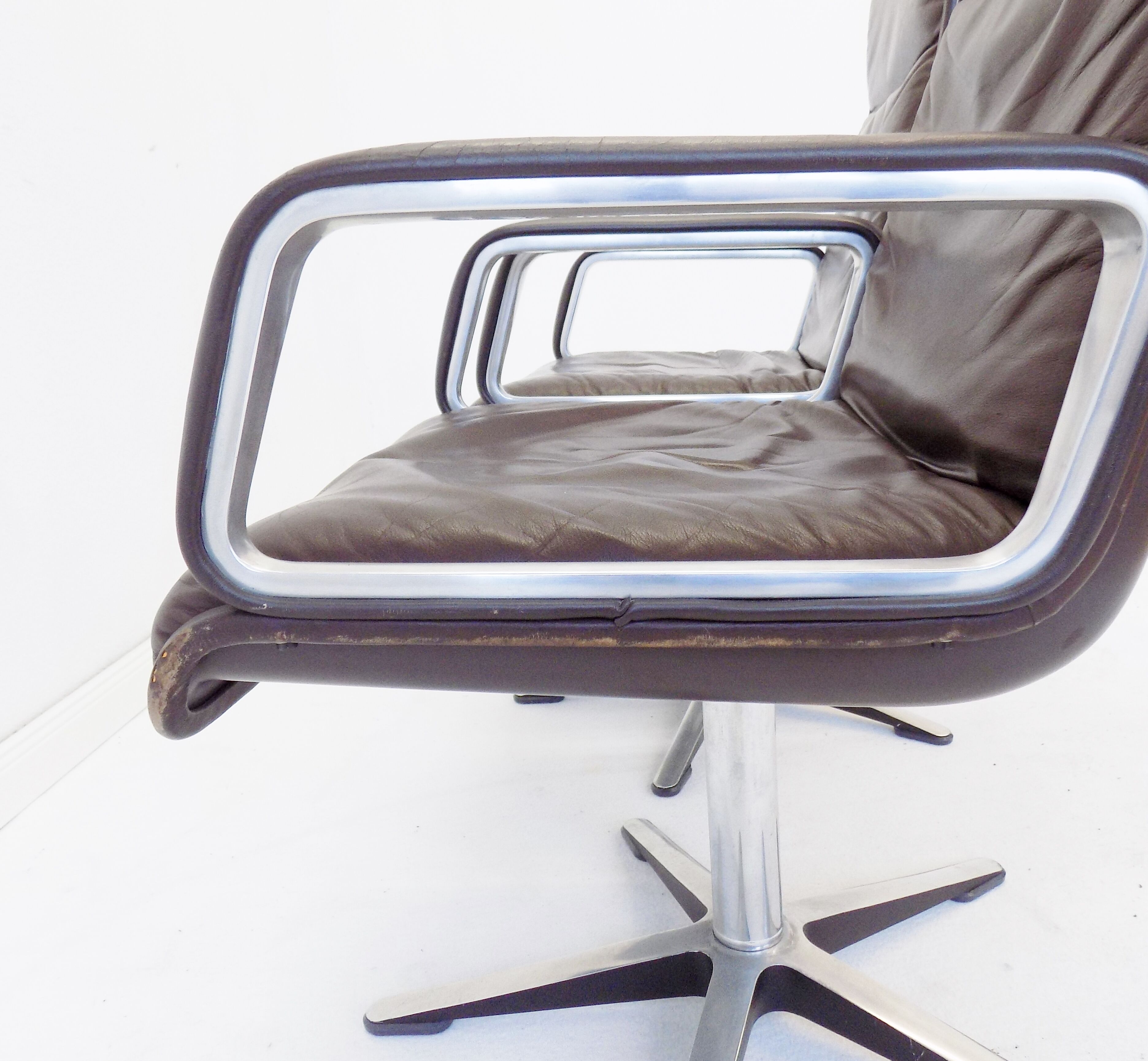 Wilkhahn Delta Highback set of 2 brown leather armchairs by Delta Design