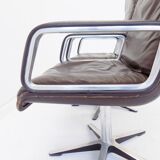 Wilkhahn Delta Highback set of 2 brown leather armchairs by Delta Design