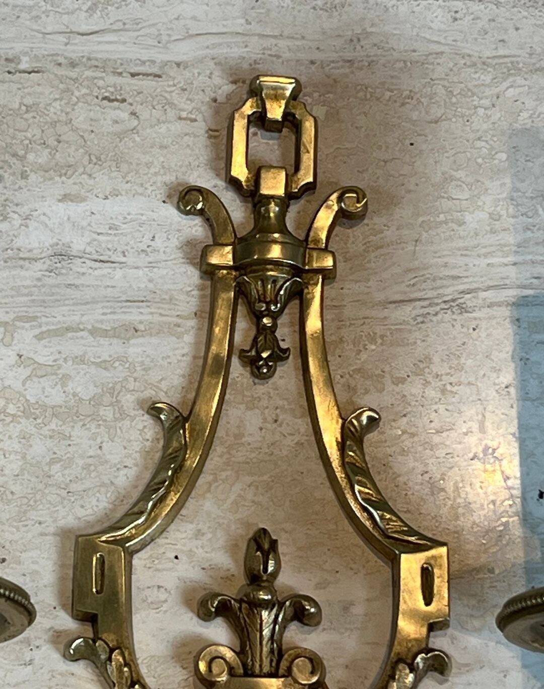 Pair of Bronze Wall Lights in Louis XVI Style by Lucien Gau