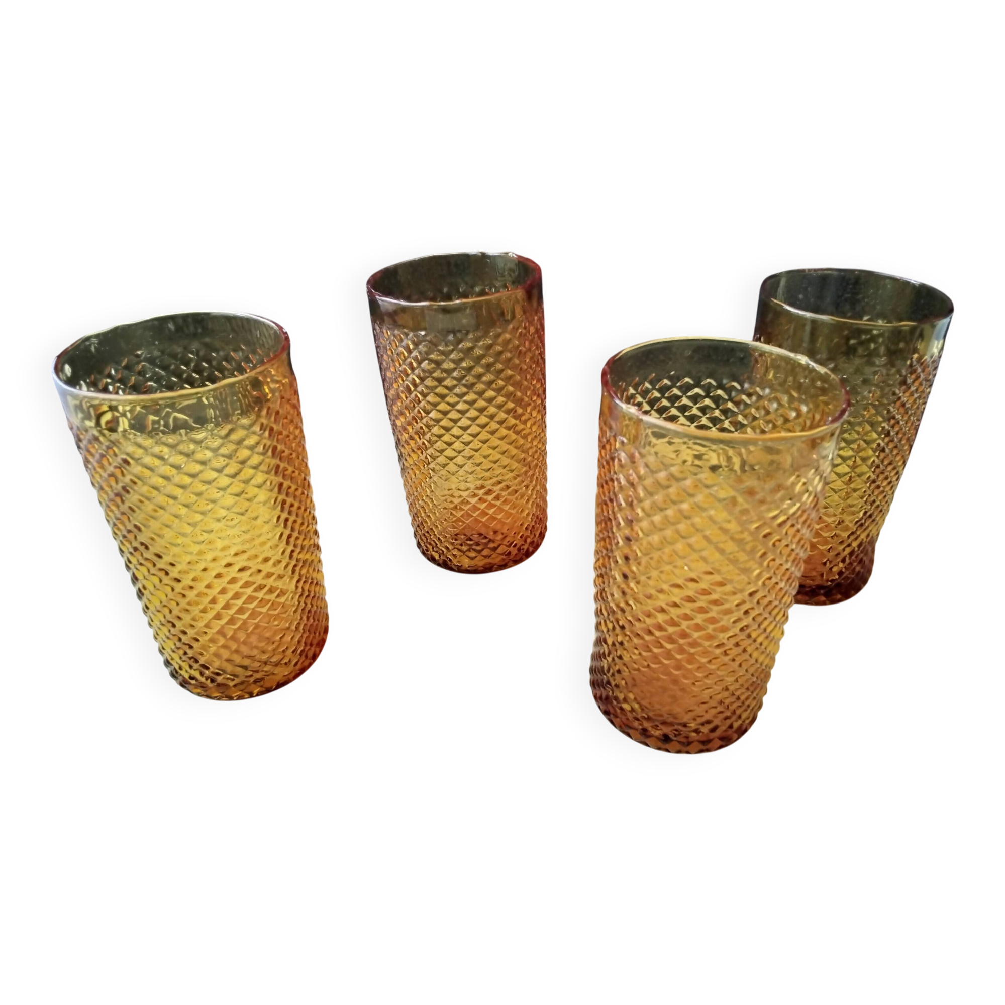 4 vintage amber glass water or orangeade glasses