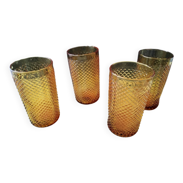 4 Verres à eau ou orangeade vintage en verre ambré