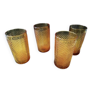 4 Verres à eau ou orangeade vintage en verre ambré