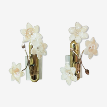 pair of Murano 1970 flower wall light