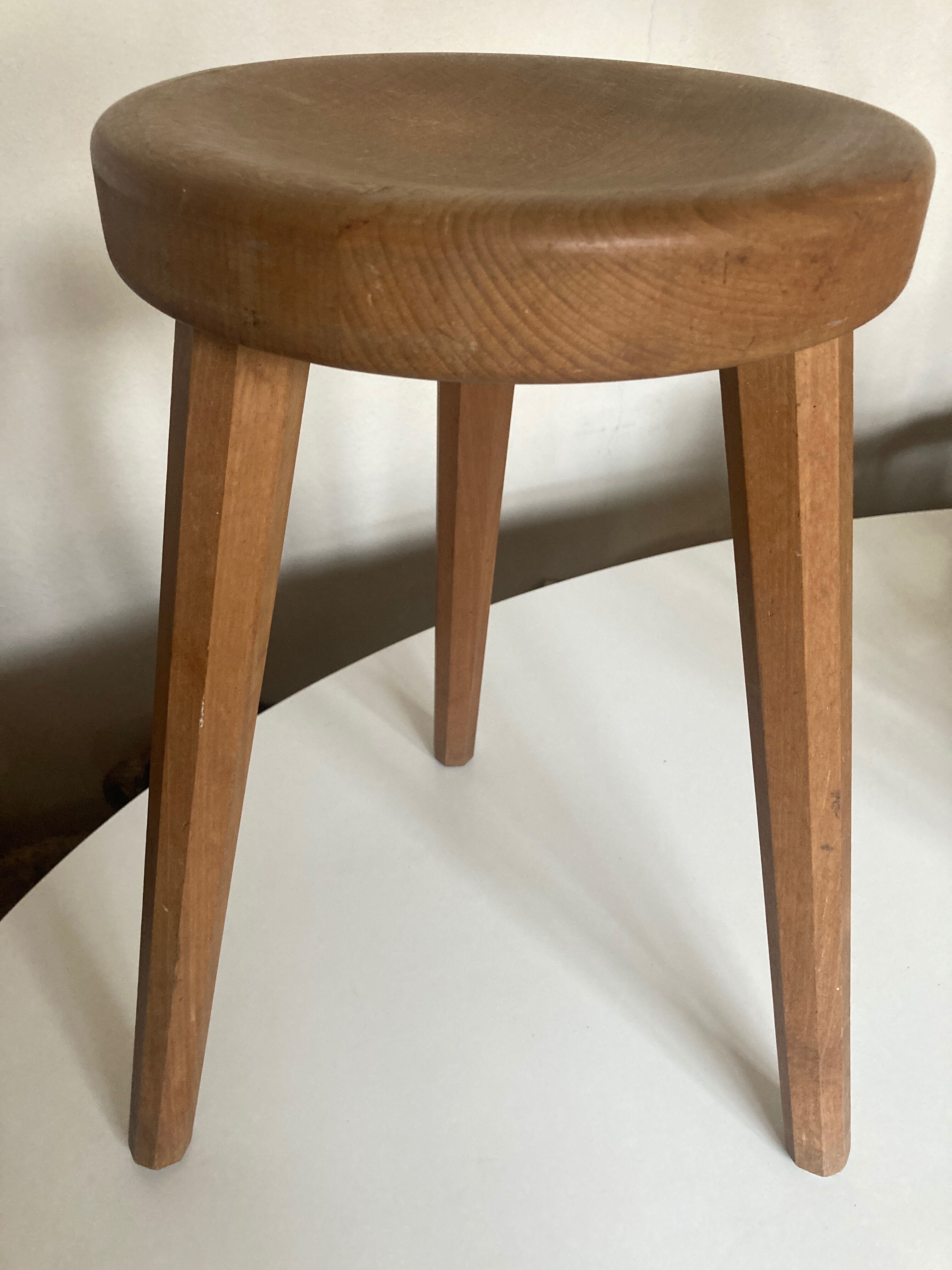 Wooden stool tripod hollow seat 1960