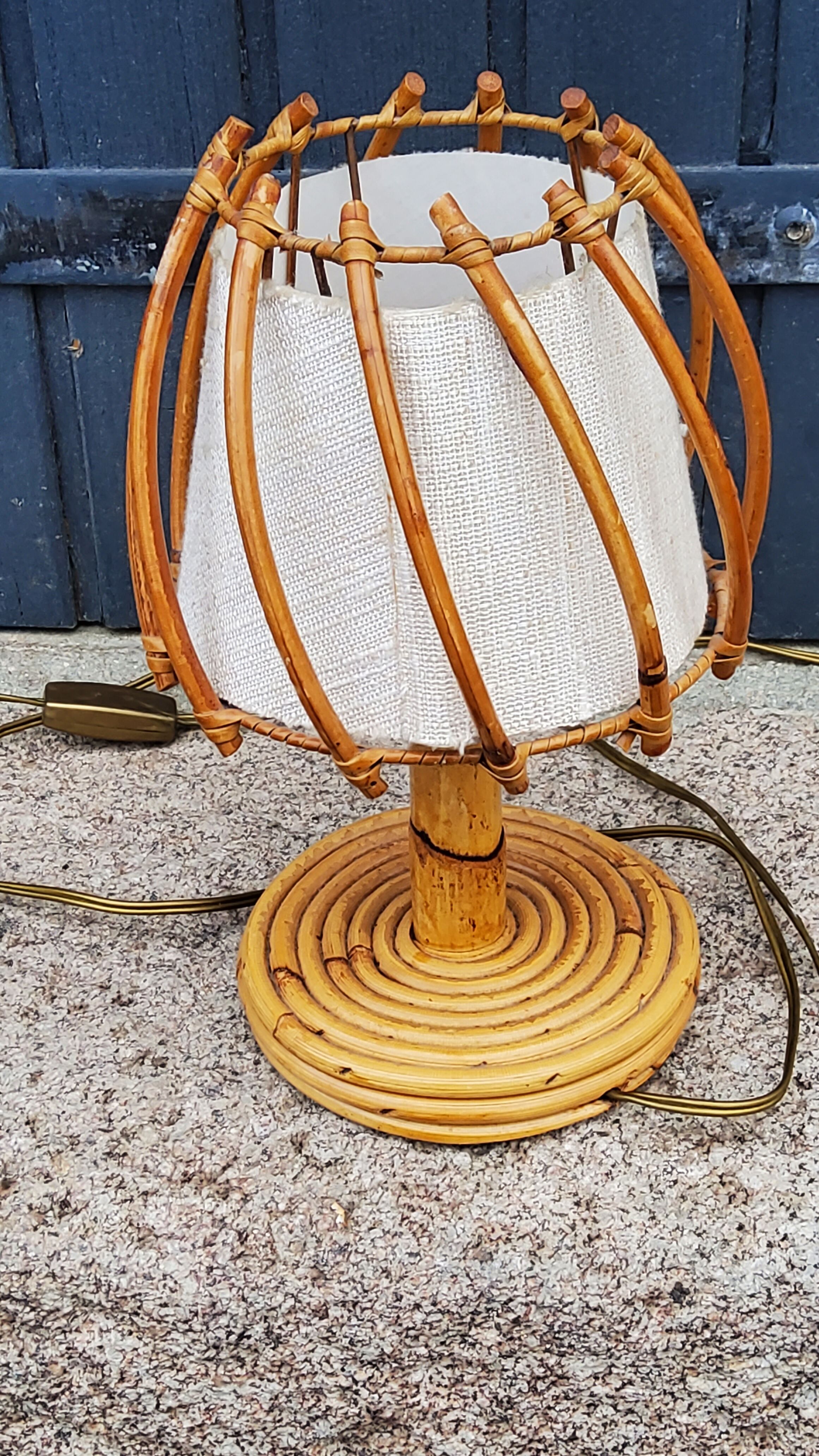 Rattan and bamboo table lamp from the 70s