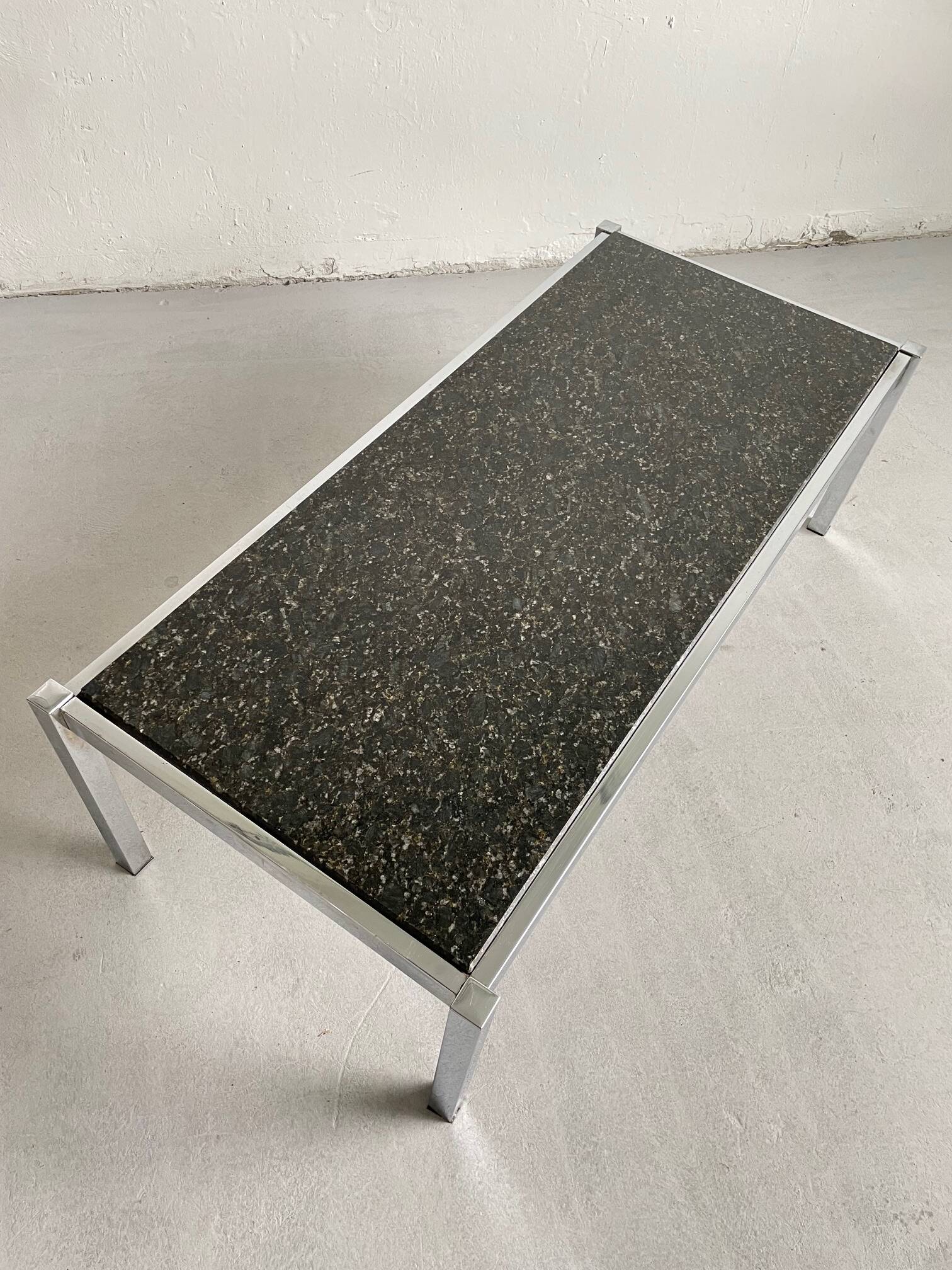 Vintage 1970s Modernist Coffee Table, Chrome and Granite