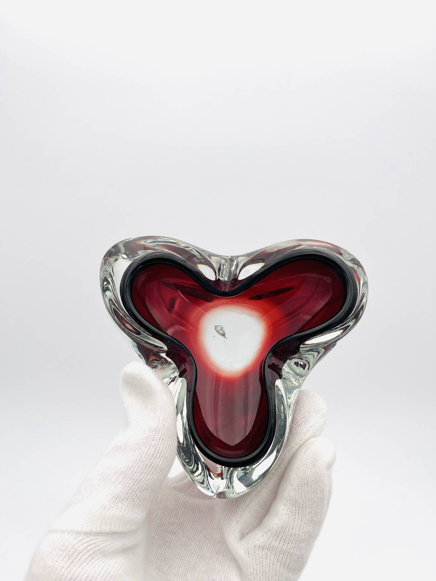 Trilobe Murano Sommerso Ruby Red & Solid Crystal Pocket Vase