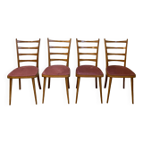 Set of 4 vintage Scandinavian style chairs with old pink velvet seat