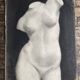 Neoclassical bust of Diana, academic charcoal drawing from the studio, 1925