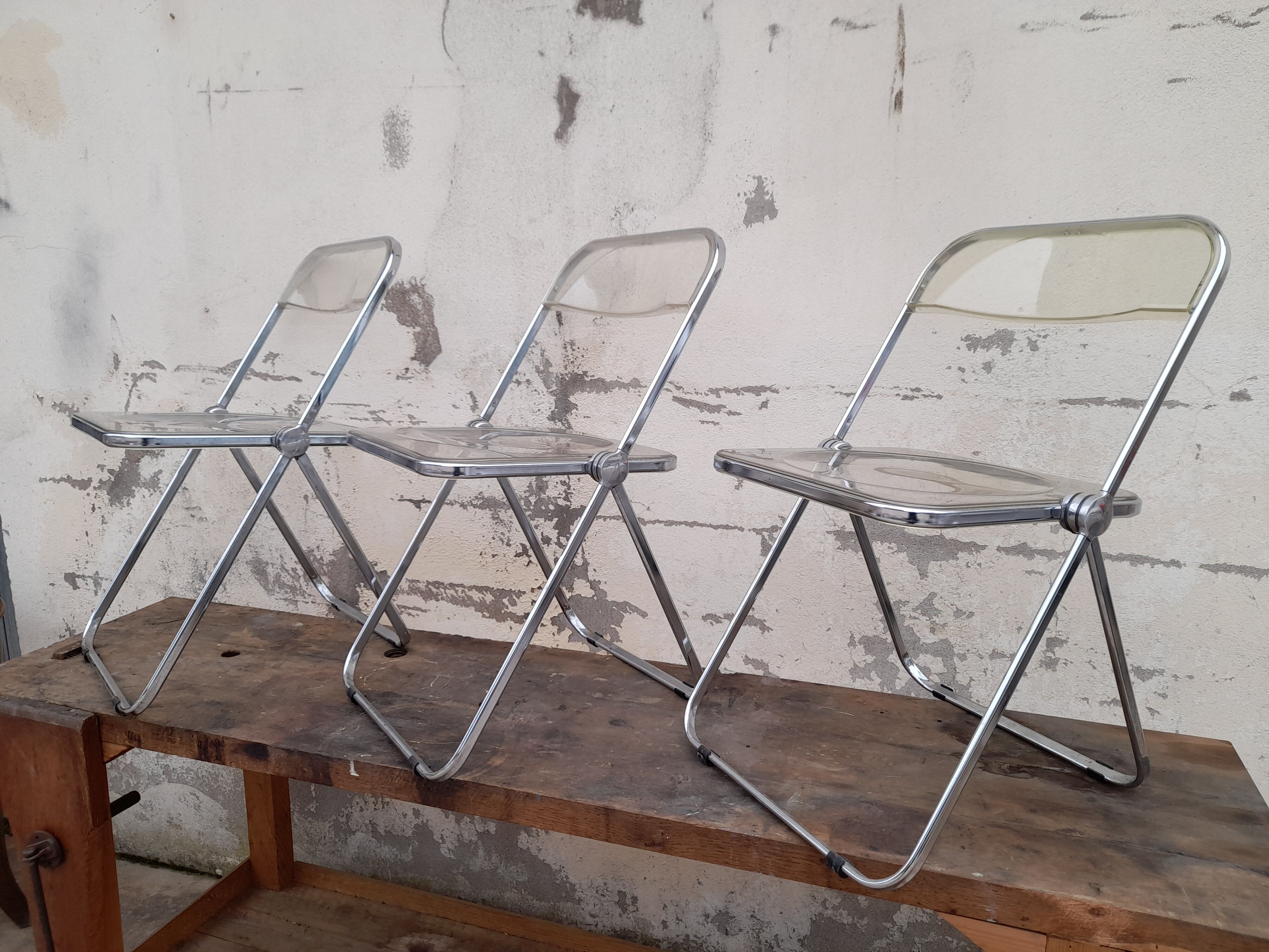 Series of 3 chairs model "plia" by Giancarlo Piretti by Castelli