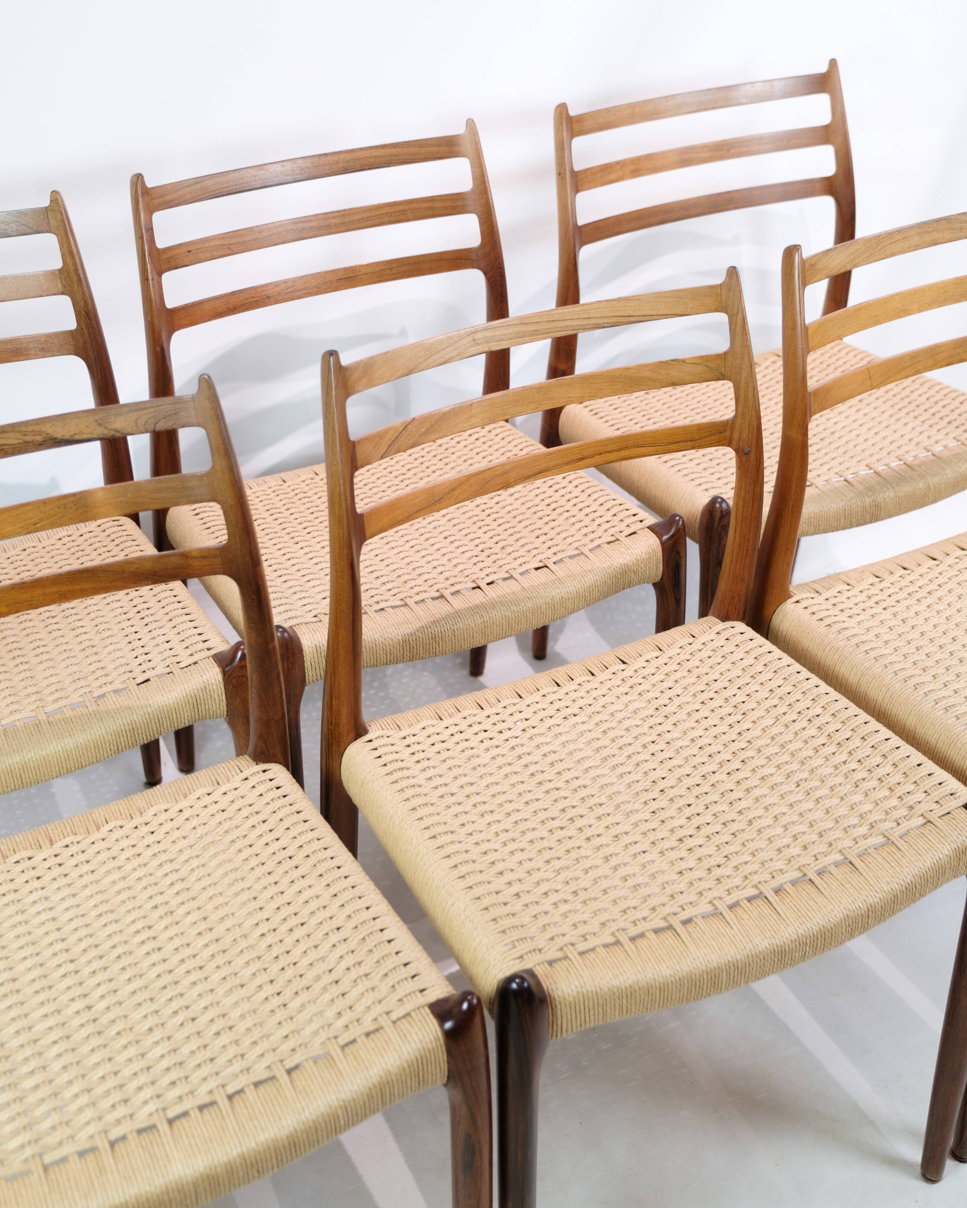 Set Of 6 Dining Chairs Model 78 Made In Rosewood By N. O Møller From 1950s
