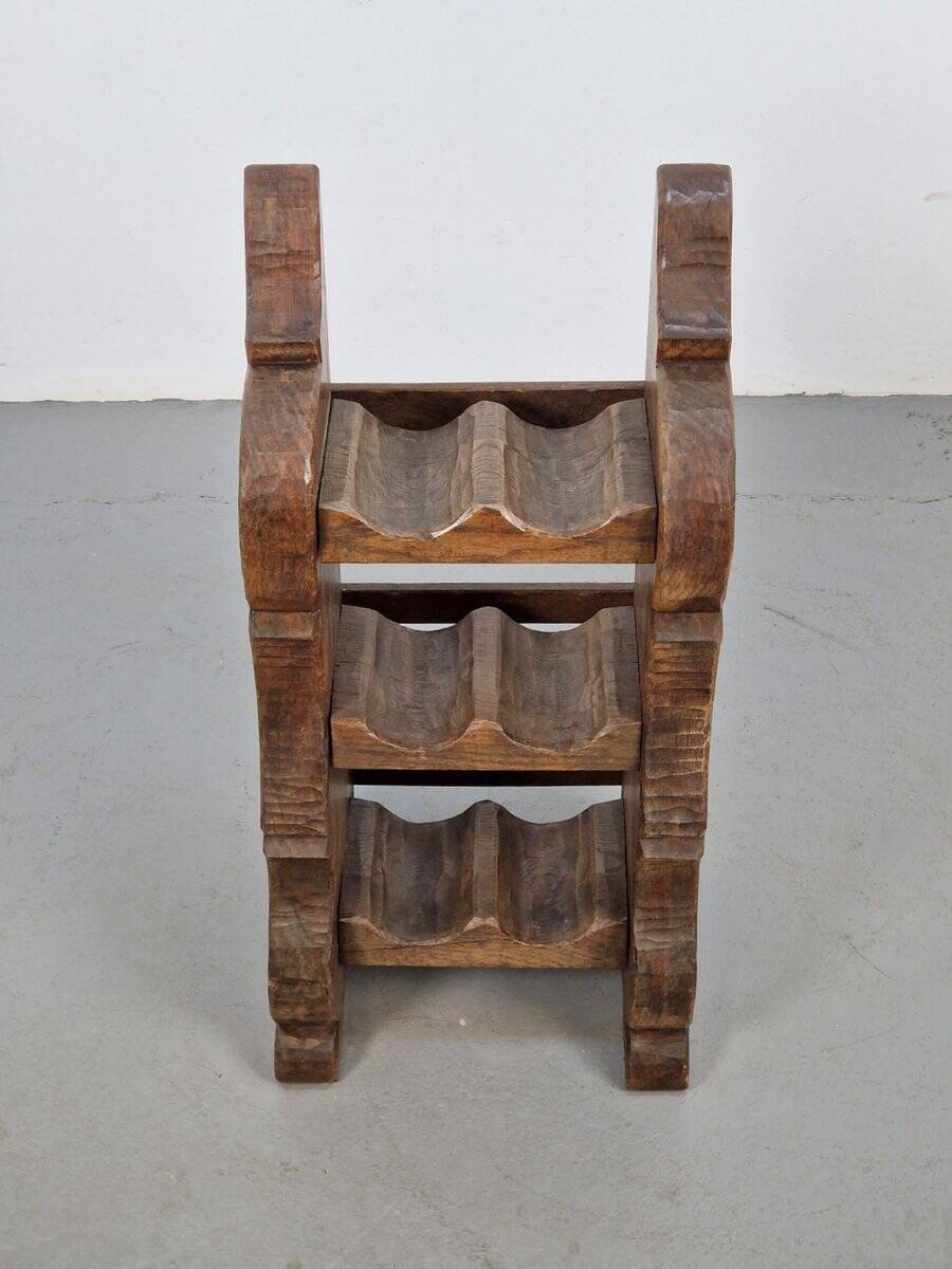 Vintage Dutch Brutalist Oak Wine Rack, 1950s