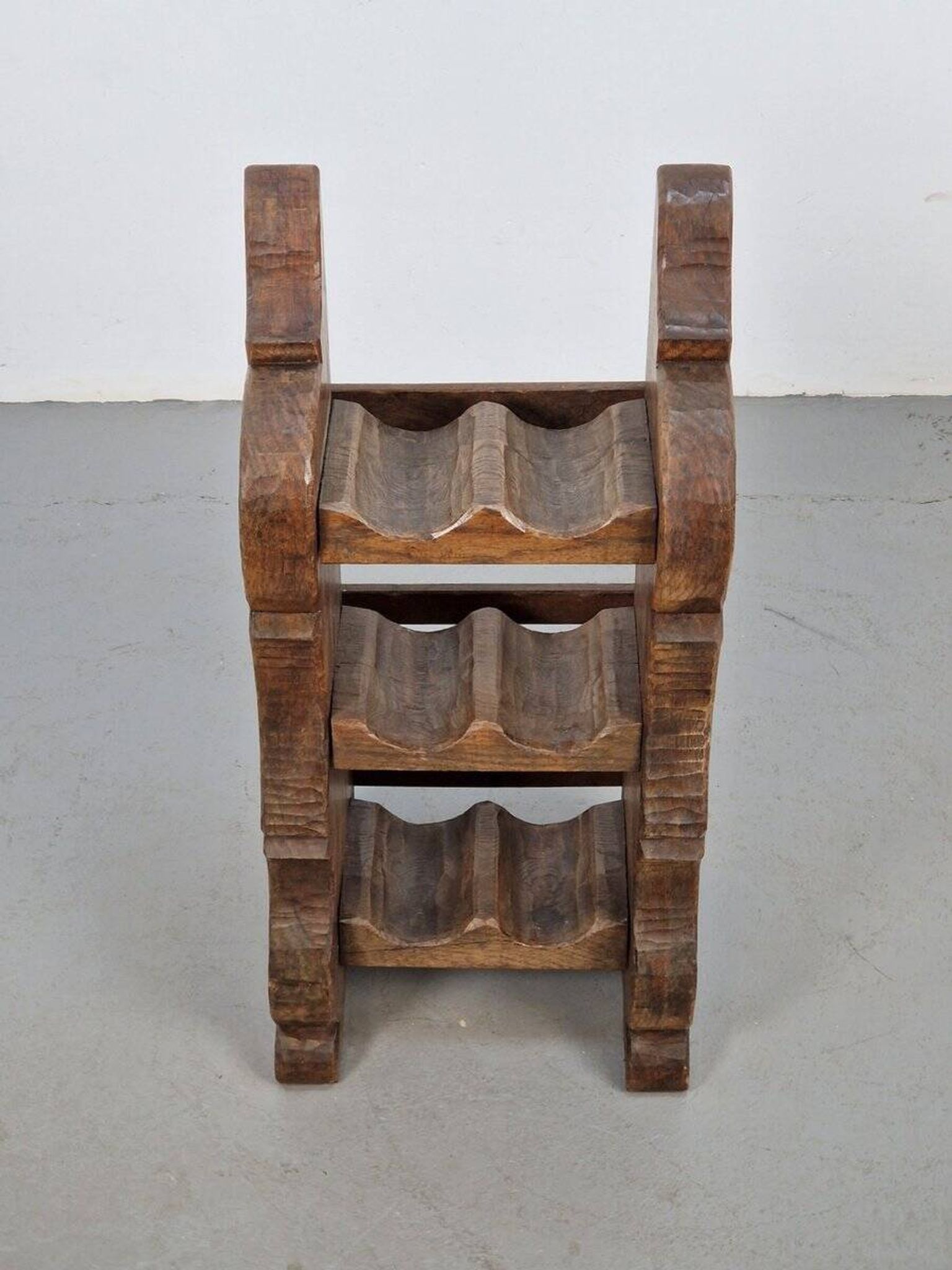 Vintage Dutch Brutalist Oak Wine Rack, 1950s