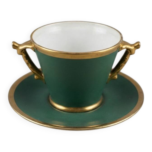 Tasse à double anse et soucoupe assortie, Maison R. Montigny & Cie, Limoges