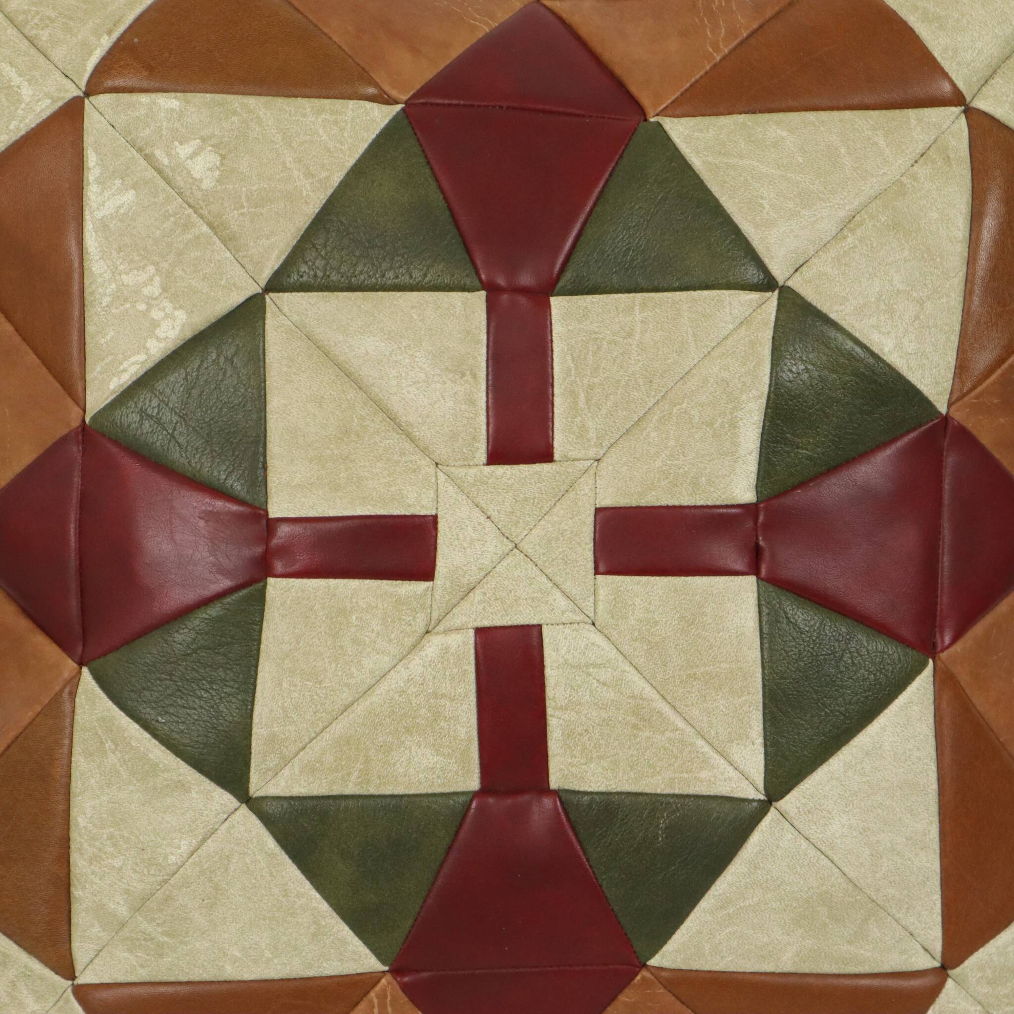 Vintage Patchwork Cushion Diamond Pattern Faux Leather 45cm
