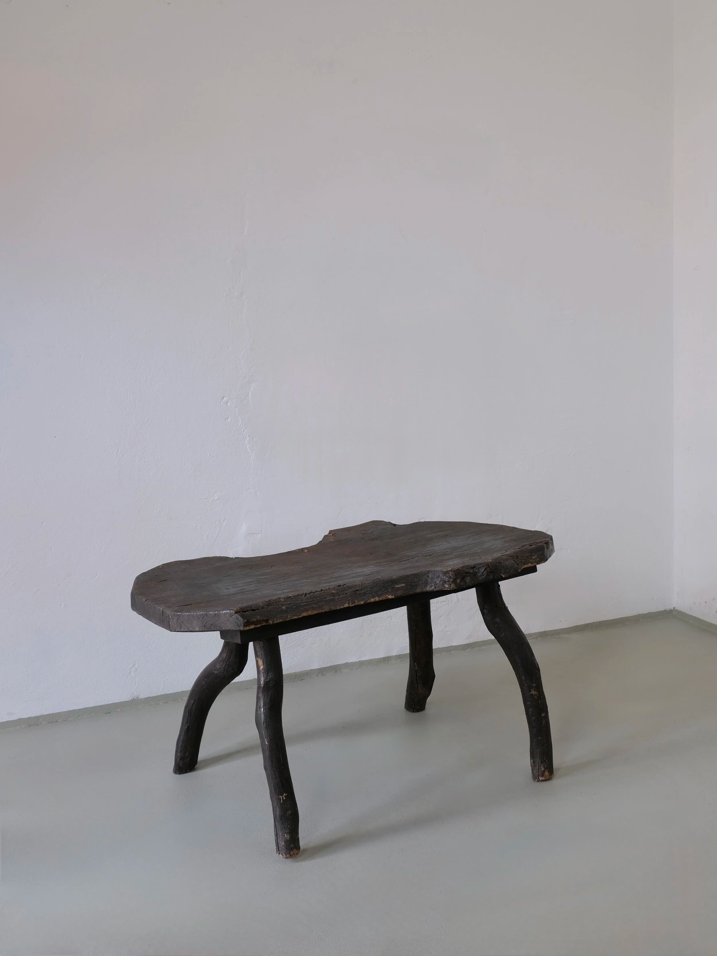 Wabi-sabi rustic dark wood side table | Belgium | Vintage