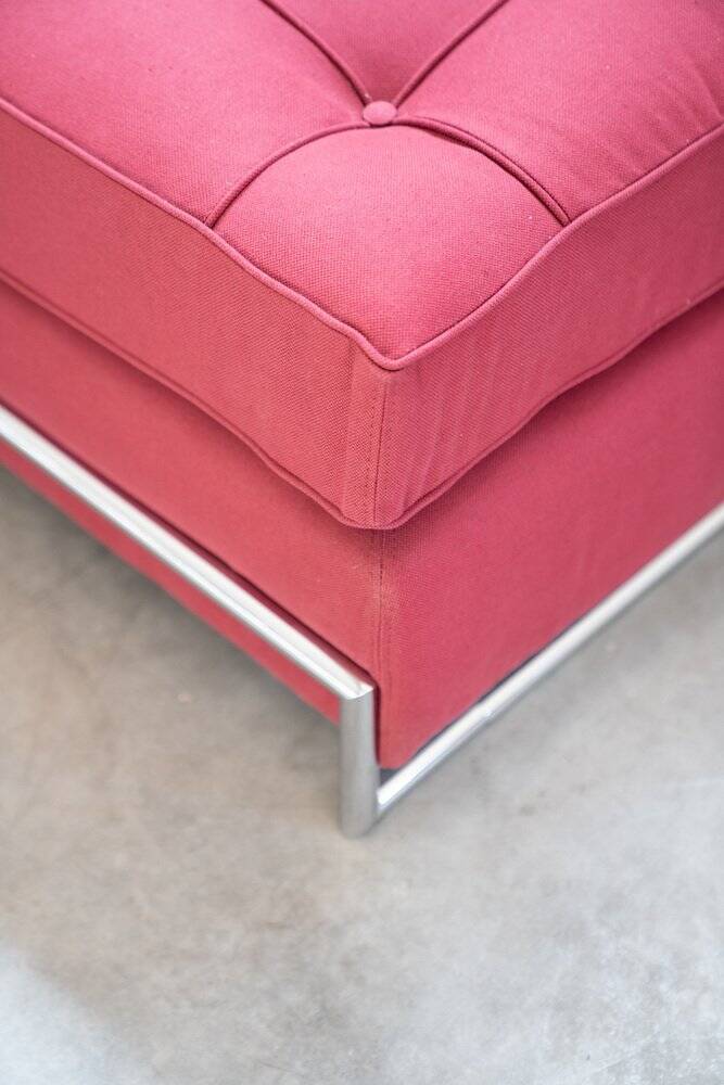 Vintage 1980s Eileen Gray Red Fabric and Metal Daybed
