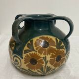 Vase Elchinger ceramic 4 detached handles polychrome floral decoration