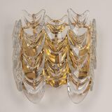 Pair of wall sconces in gilded brass and crystal, Sciolari design, Palwa, Germany, 1960s.