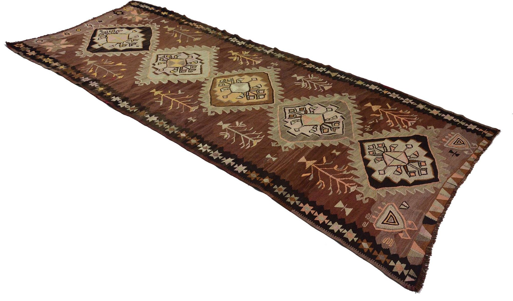 Grand Turkish Kilim Yoruk Vintage 174x435 cm Geometric Handwoven