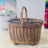 Wicker and hazel bottle basket from the early 20th century or possibly earlier.