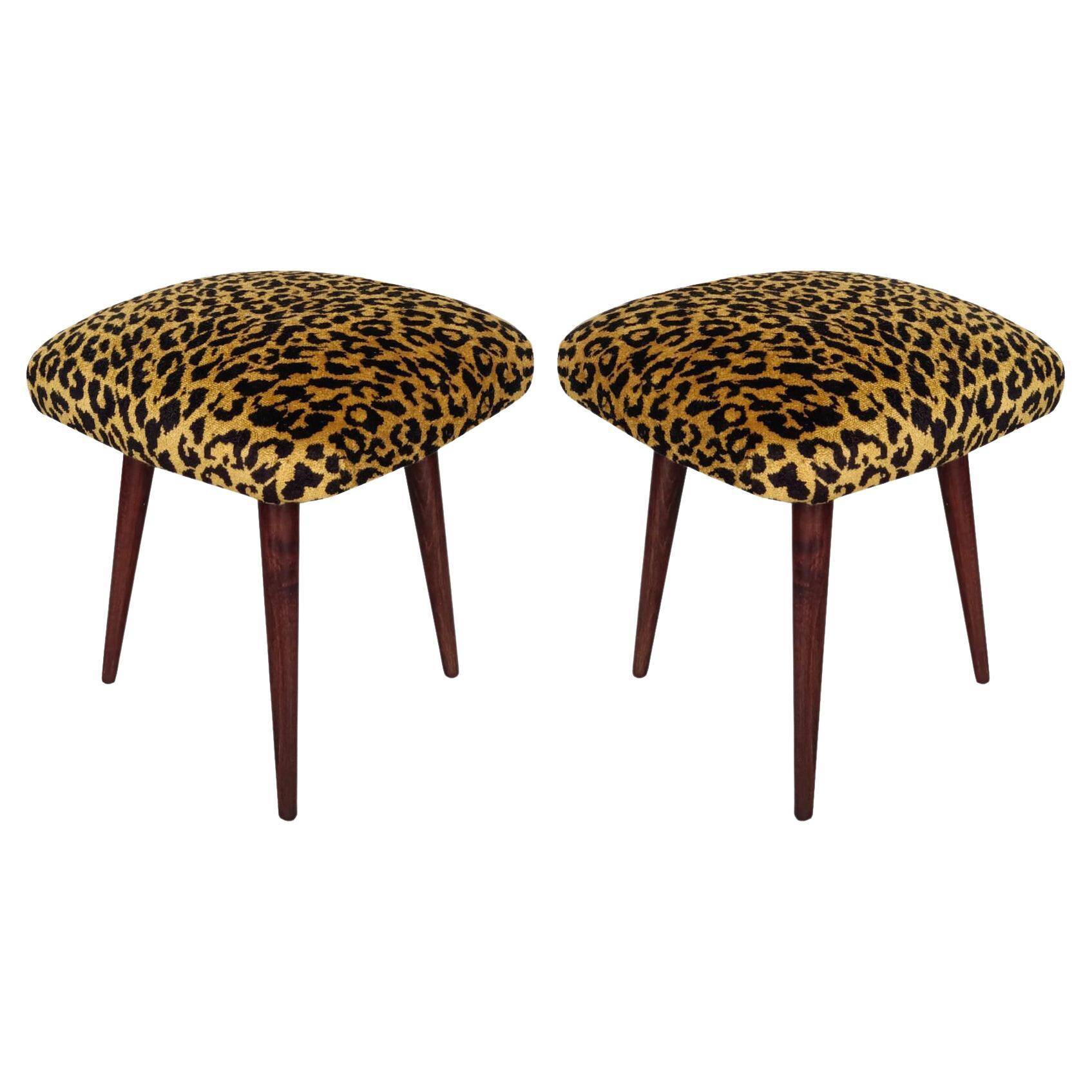 Pair of leopard velvet stools mid-century, Europe, 1960s