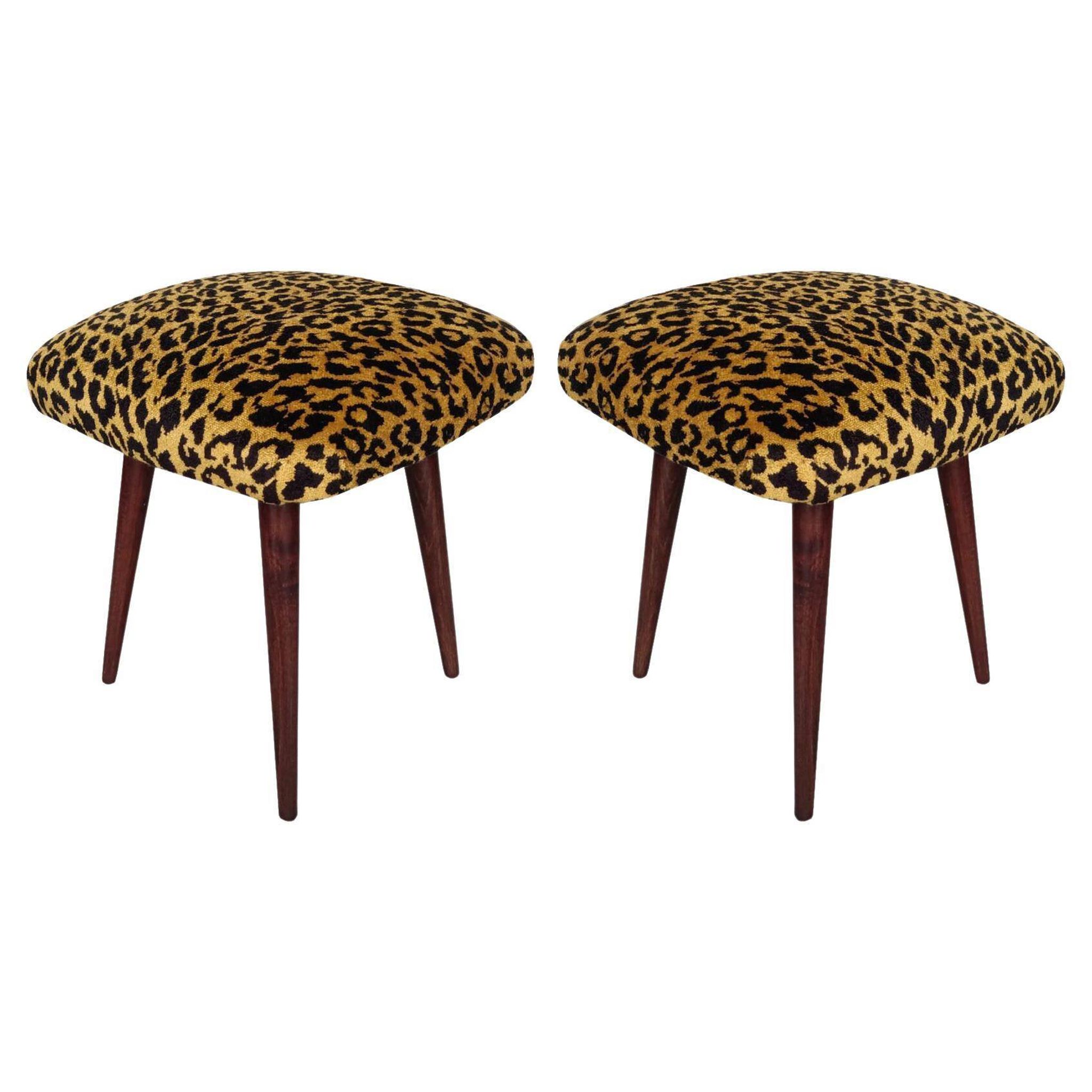 Pair of leopard velvet stools mid-century, Europe, 1960s