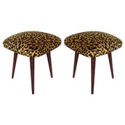 Pair of leopard velvet stools mid-century, Europe, 1960s
