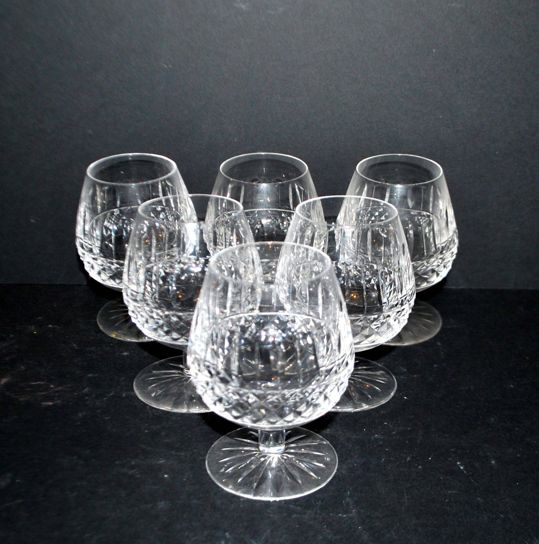 Lorraine crystal cut cognac glasses set of 6 in the style of Tommy Lemberg.