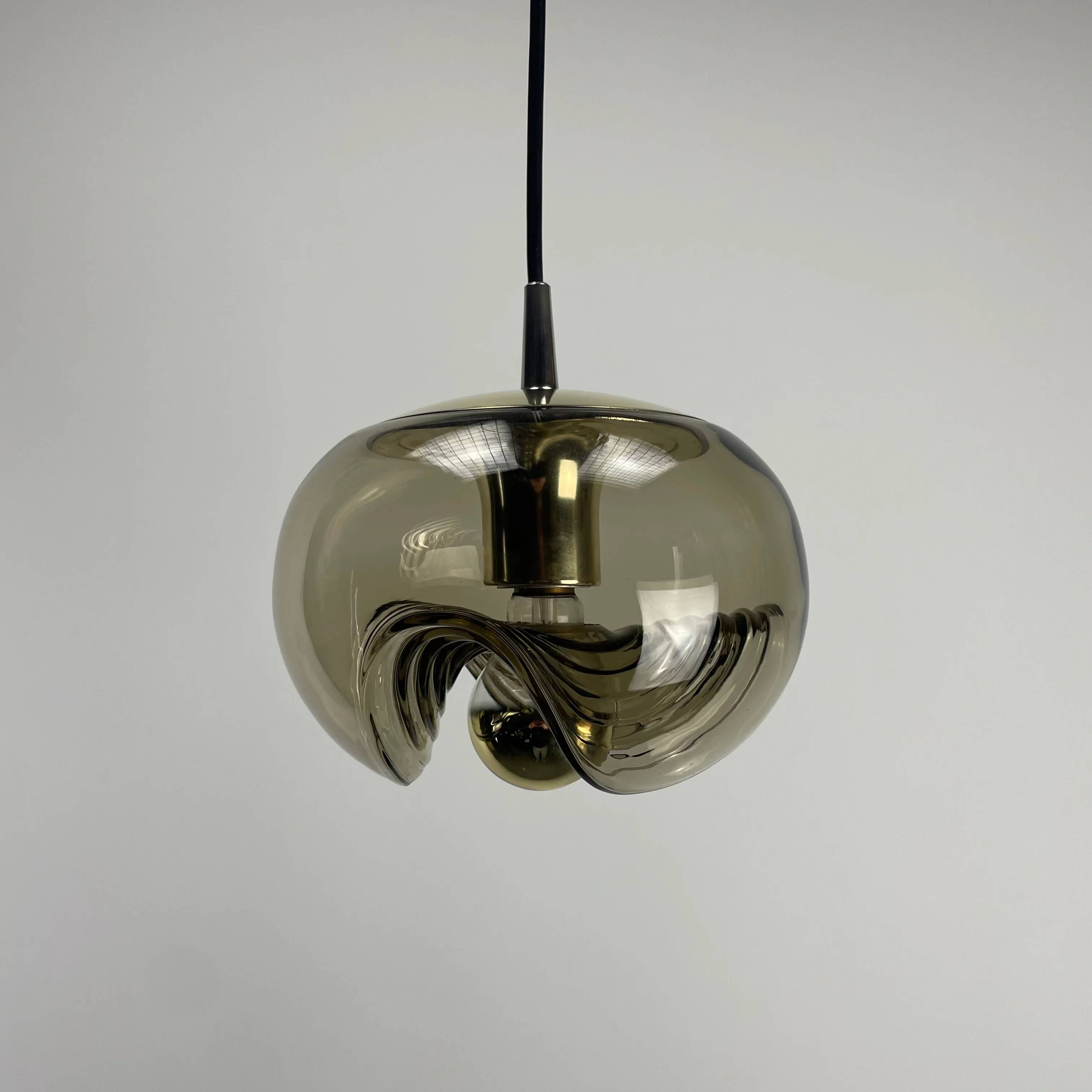 Futura suspension in smoked wavy glass by Peill & Putzler 1970