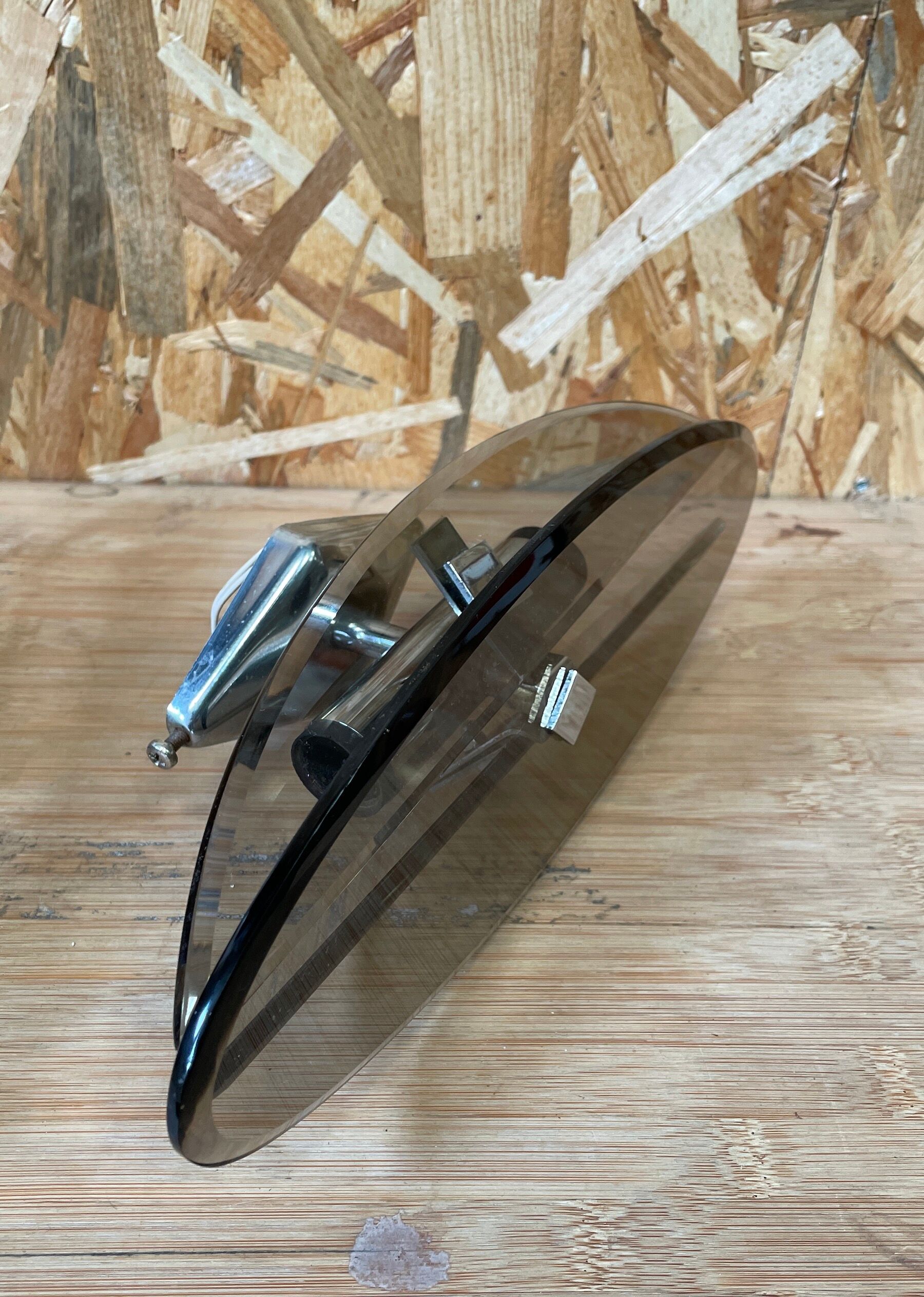 Pair of vintage smoked glass wall lamps