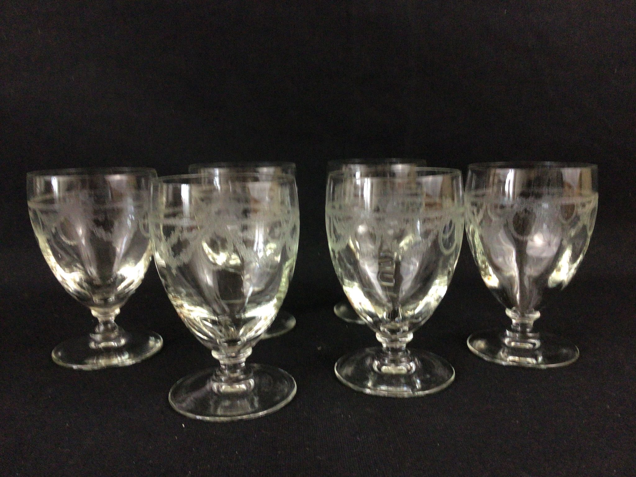 6 crystal wine glasses engraved garland decoration XIXth