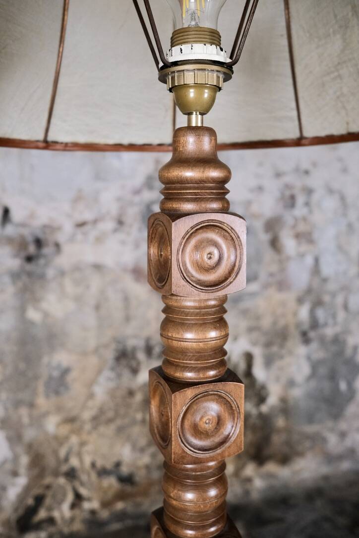 Wood-turned coil lamp, France, mid-20th century.