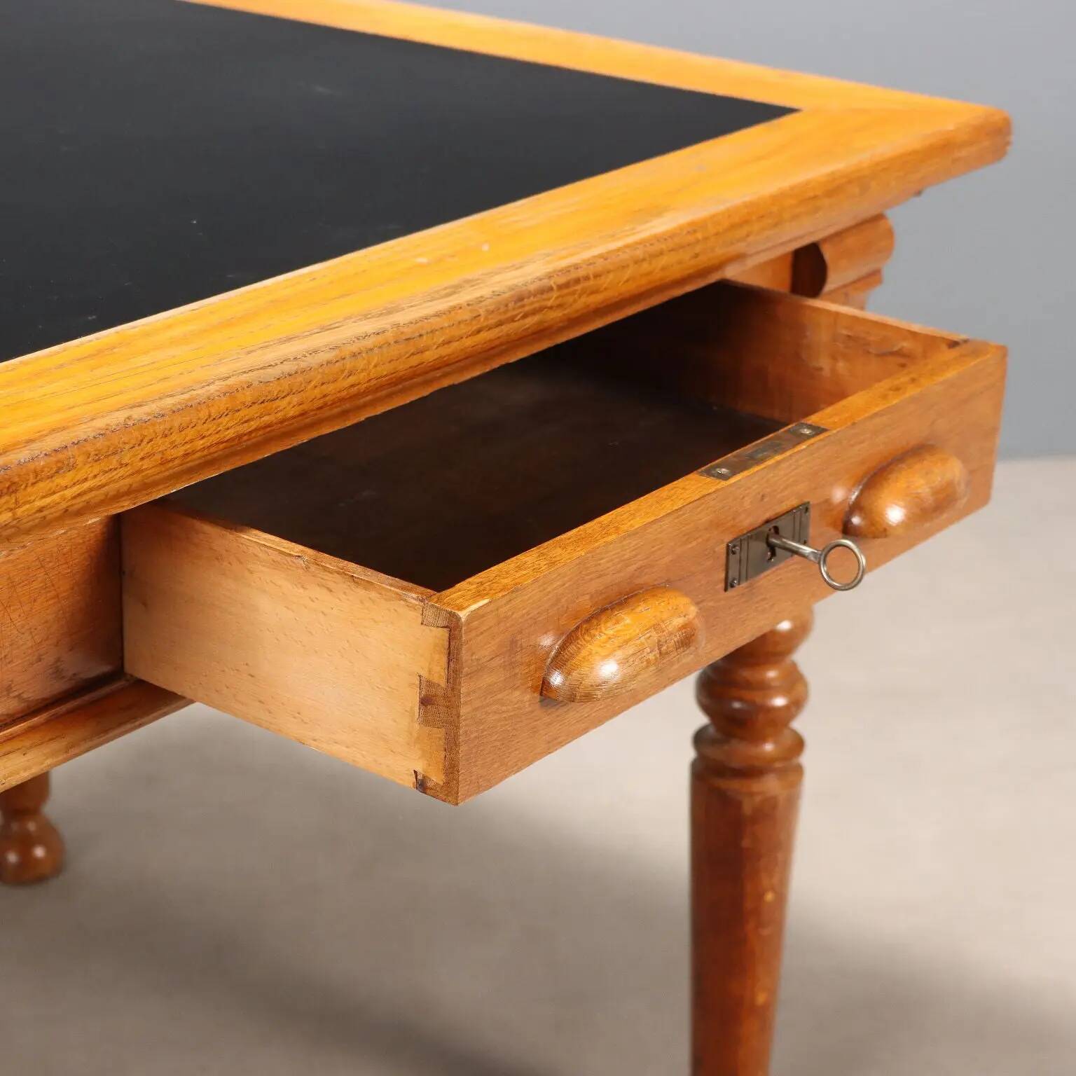 Antique oak desk with black laminate, 20th century
