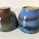 Duo de gobelets en grès émaillé bleu et vert