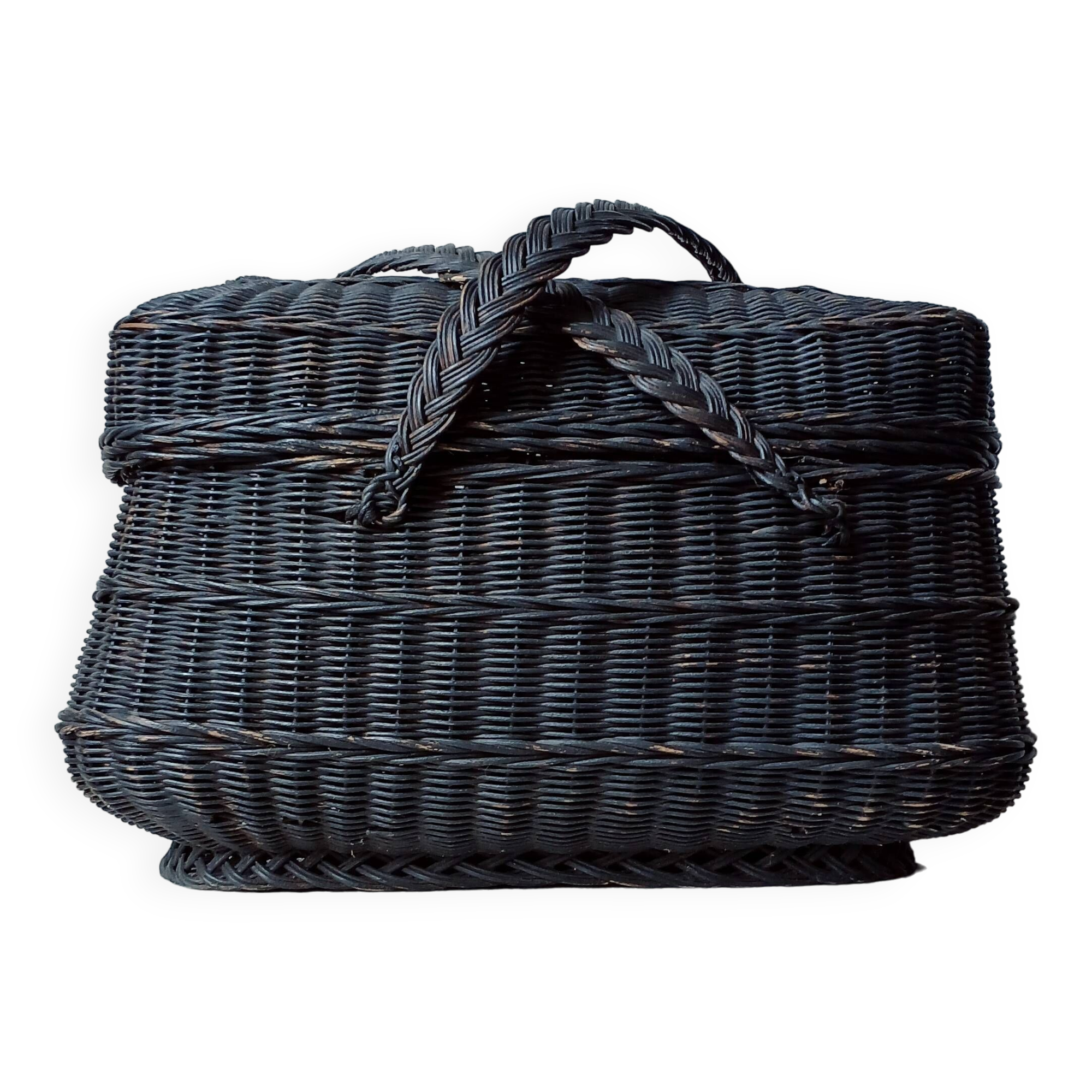 Bresse woven & blackened wicker basket, early 20th century