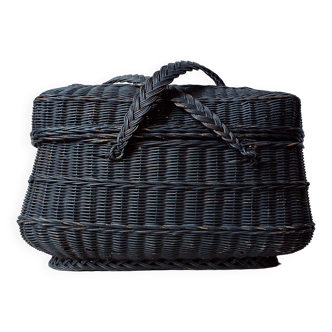 Bresse woven & blackened wicker basket, early 20th century