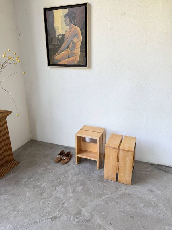 Paire tabourets ou chevets pin mobilier montagne 1950