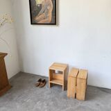 Pair of pine stools or bedside tables, mountain furniture, 1950s