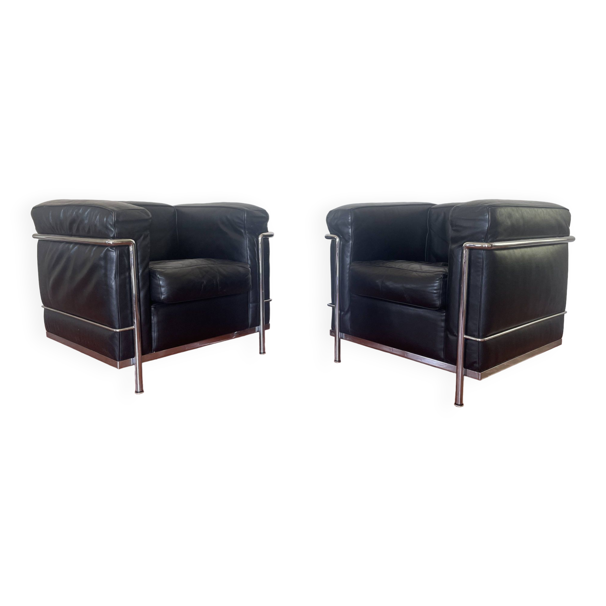 Pair of armchairs LC2 Perriand Jeanneret Le Cobusier Cassina edition