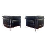 Pair of armchairs LC2 Perriand Jeanneret Le Cobusier Cassina edition