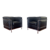 Pair of armchairs LC2 Perriand Jeanneret Le Cobusier Cassina edition