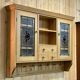 English wall cabinet in fir with old stained glass windows - 1980s